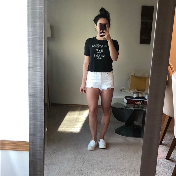 Topshop sz 2 petite ruffled graphic tee / crop top - Picture 4 of 4